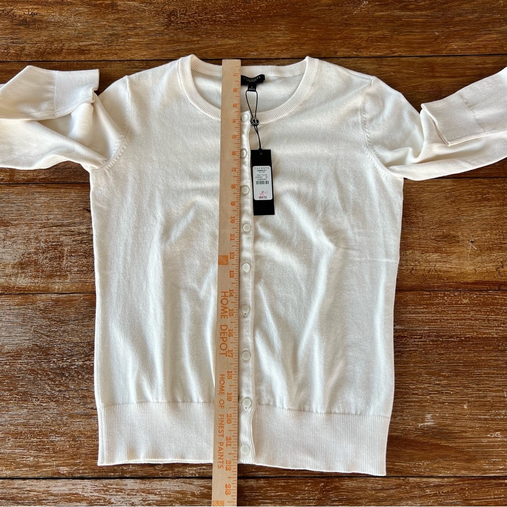 Talbots Cardigan Crewneck cotton-blend Ivory Button Up Sweater Petite Small - Picture 11 of 16